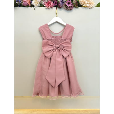 Vestido Infantil Rose com Pérolas Saia C/ Glitter Daminhas