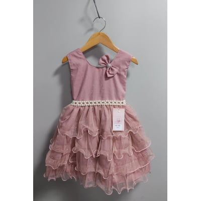 Vestido Infantil Rose Saia C/ Babados e Glitter Daminha