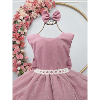 Vestido Infantil Rose Saia C/ Babados e Glitter Daminha