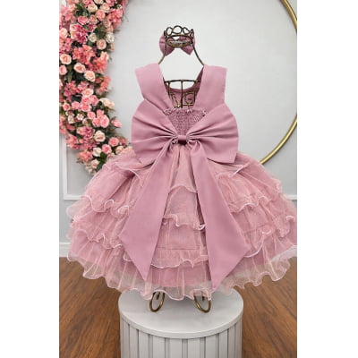 Vestido Infantil Rose Saia C/ Babados e Glitter Daminha