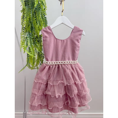 Vestido Infantil Rose Saia C/ Babados e Glitter Daminha