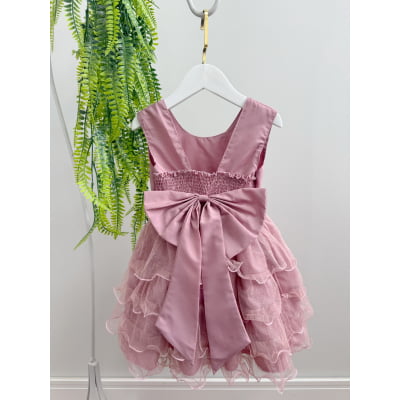 Vestido Infantil Rose Saia C/ Babados e Glitter Daminha