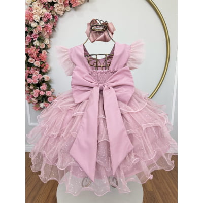 Vestido Infantil Rose Saia C/ Babados e Glitter Daminhas