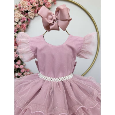 Vestido Infantil Rose Saia C/ Babados e Glitter Daminhas