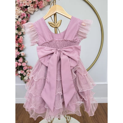 Vestido Infantil Rose Saia C/ Babados e Glitter Daminhas