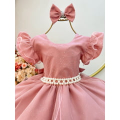 Vestido Infantil Rose Saia C/ Tule e Glitter Daminhas