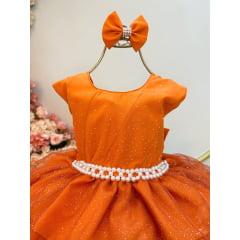 Vestido Infantil Terracota Saia C/ Babados e Glitter Daminha