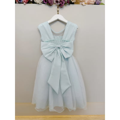 Vestido Infantil Verde Claro Pérolas Saia C/ Glitter Daminhas