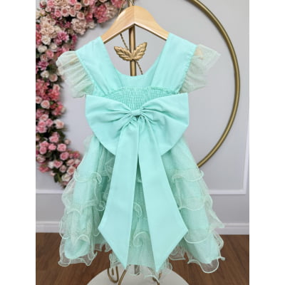 Vestido Infantil Verde Menta Saia C/ Babados e Glitter Festas