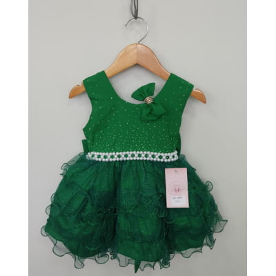 Vestido Infantil Verde Saia C/ Babados e Glitter Daminha Vestido Infantil Verde Saia C/ Babados e Glitter Daminha