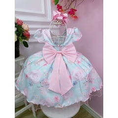Vestido Infantil Verde Flores Primavera C/ Pérolas