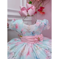 Vestido Infantil Verde Flores Primavera C/ Pérolas