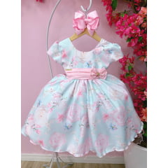 Vestido Infantil Verde Flores Primavera C/ Pérolas