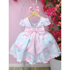Vestido Infantil Verde Flores Primavera C/ Pérolas