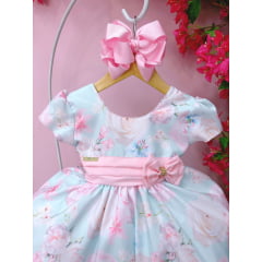 Vestido Infantil Verde Flores Primavera C/ Pérolas