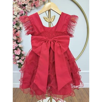 Vestido Infantil Vermelho Saia C/ Babados e Glitter Festas