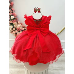 Vestido Infantil Vermelho Saia C/ Tule e Glitter Daminha