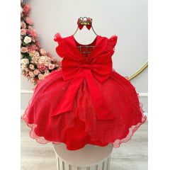 Vestido Infantil Vermelho Saia C/ Tule e Glitter Daminha