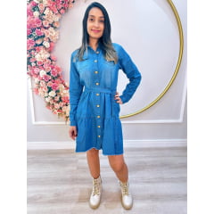 Vestido Adulto Jeans Azul Com Bolsos Casual Luxo