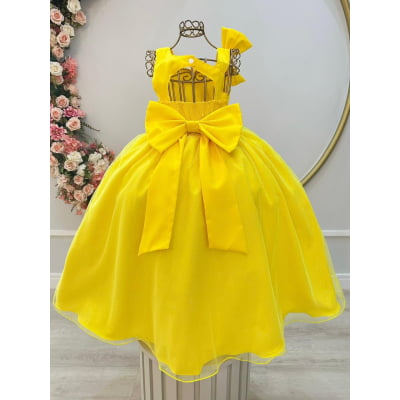 Vestido Infantil Longo Amarelo Luxo Daminhas Formaturas