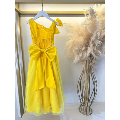 Vestido Infantil Longo Amarelo Luxo Daminhas Formaturas