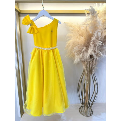 Vestido Infantil Longo Amarelo Luxo Daminhas Formaturas
