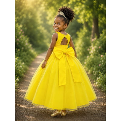 Vestido Infantil Longo Amarelo Luxo Daminhas Formaturas