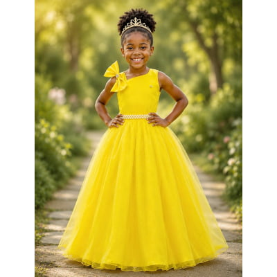 Vestido Infantil Longo Amarelo Luxo Daminhas Formaturas