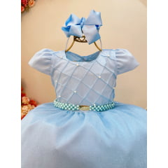 Vestido Infantil Longo Azul Claro Busto Nervura Festa Daminha