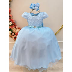 Vestido Infantil Longo Azul Claro Busto Nervura Festa Daminha