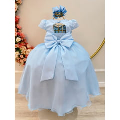 Vestido Infantil Longo Azul Claro Busto Nervura Festa Daminha