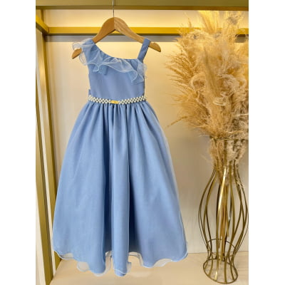 Vestido Infantil Longo Azul Formaturas Daminhas