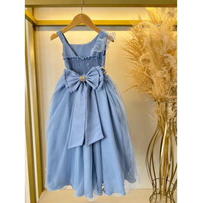 Vestido Infantil Longo Azul Formaturas Daminhas