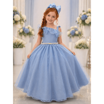 Vestido Infantil Longo Azul Formaturas Daminhas