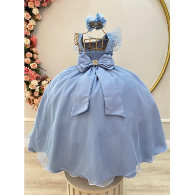 Vestido Infantil Longo Azul Formaturas Daminhas
