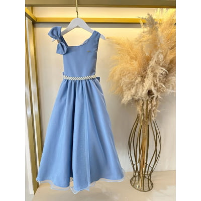Vestido Infantil Longo Azul Luxo Daminhas Formaturas