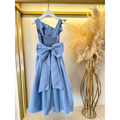 Vestido Infantil Longo Azul Luxo Daminhas Formaturas