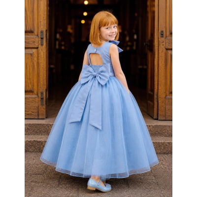 Vestido Infantil Longo Azul Luxo Daminhas Formaturas