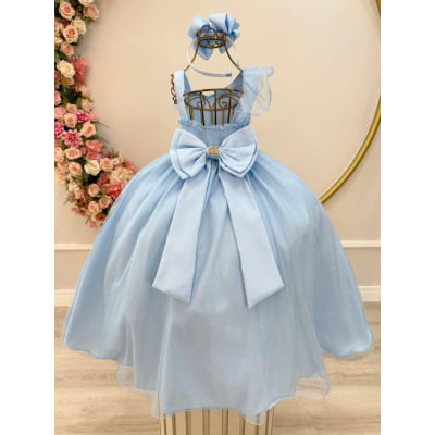 Vestido Infantil Longo Azul Luxo Formaturas Daminhas