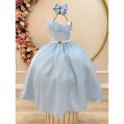 Vestido Infantil Longo Azul Luxo Formaturas Daminhas