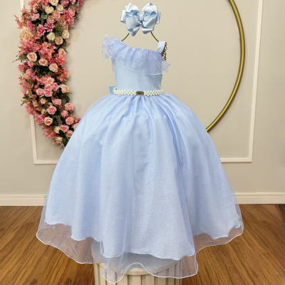 Vestido Infantil Longo Azul Luxo Formaturas Daminhas