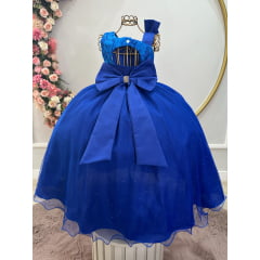 Vestido Infantil Longo Azul Royal Busto Renda Festas Daminhas