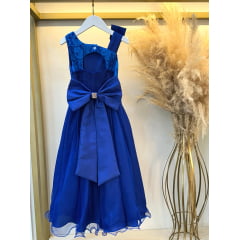 Vestido Infantil Longo Azul Royal Busto Renda Festas Daminhas