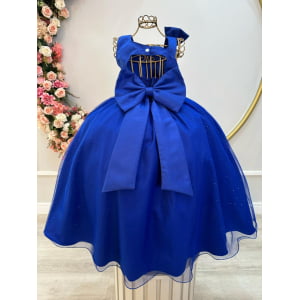 Vestido Infantil Longo Azul Royal Luxo Daminhas Formaturas
