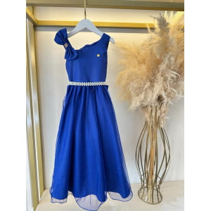Vestido Infantil Longo Azul Royal Luxo Daminhas Formaturas
