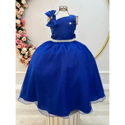 Vestido Infantil Longo Azul Royal Luxo Daminhas Formaturas