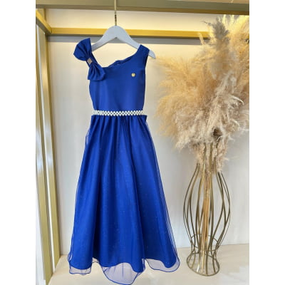 Vestido Infantil Longo Azul Royal Luxo Daminhas Formaturas