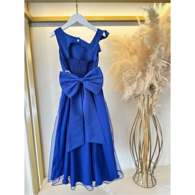 Vestido Infantil Longo Azul Royal Luxo Daminhas Formaturas