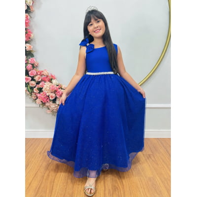 Vestido Infantil Longo Azul Royal Luxo Daminhas Formaturas Vestido Infantil Longo Azul Royal Luxo Daminhas Formaturas