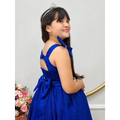 Vestido Infantil Longo Azul Royal Luxo Daminhas Formaturas